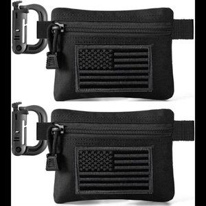 2 Pack Tactical Compact EDC Pouches w/2 US Flag Patches + 2 D-Rings